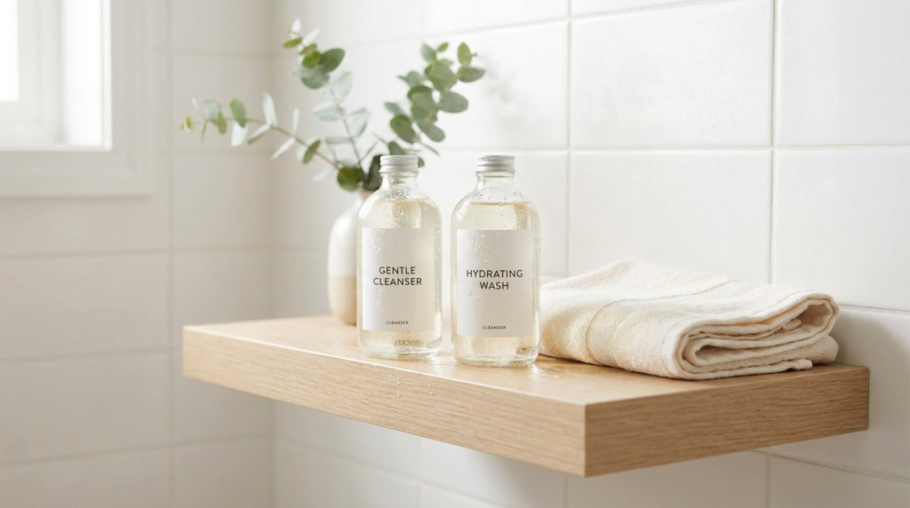 Skincare cleanser bottles