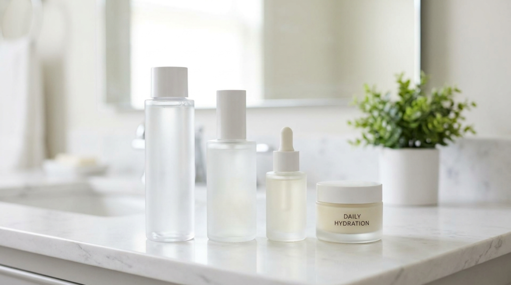 Toner essence serum moisturizer bottles