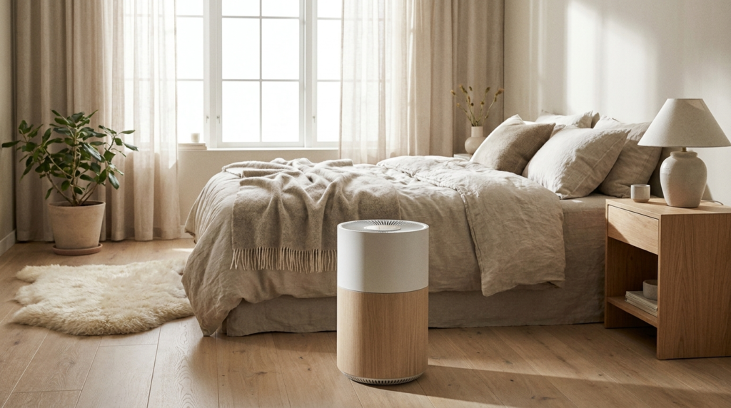 Air purifier in a bedroom